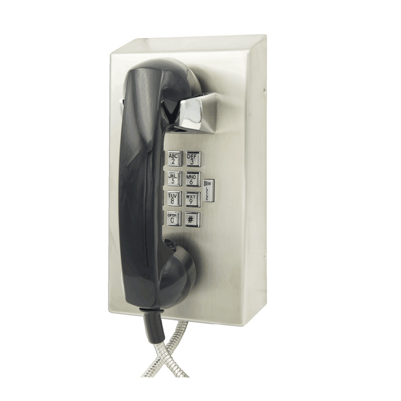 Industrial, robust wall mounted stainless steel phone with a full  keypad and volume control