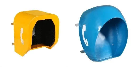 A yellow and blue acoustic hoods, noise cancelling