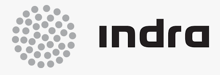 Indra logo with a circular dotted symbol and the brand name in black text