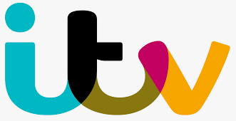ITV logo with blue, black, purple, and orange letters