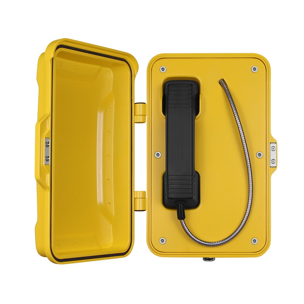 Yellow industrial emergency lift to call telephone