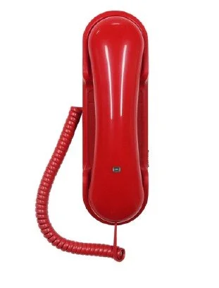 Red landline telephone with coiled cord.suitable for hospitals