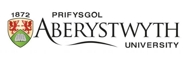 Logo of Aberystwyth University with a shield containing a red lion and an open book, and the text 'Prifysgol Aberystwyth University'.