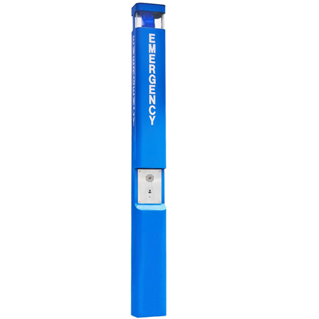 Blue emergency call tower, call point, floor mounted, vandal proof, robust, weather proof