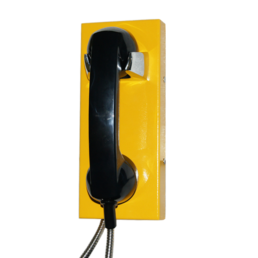 Yellow robust lift to call phone, wall mounted, vandal proof. factories, hospitals, prisons