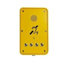 Yellow emergency phone with speaker, microphone, and 3 call buttons.