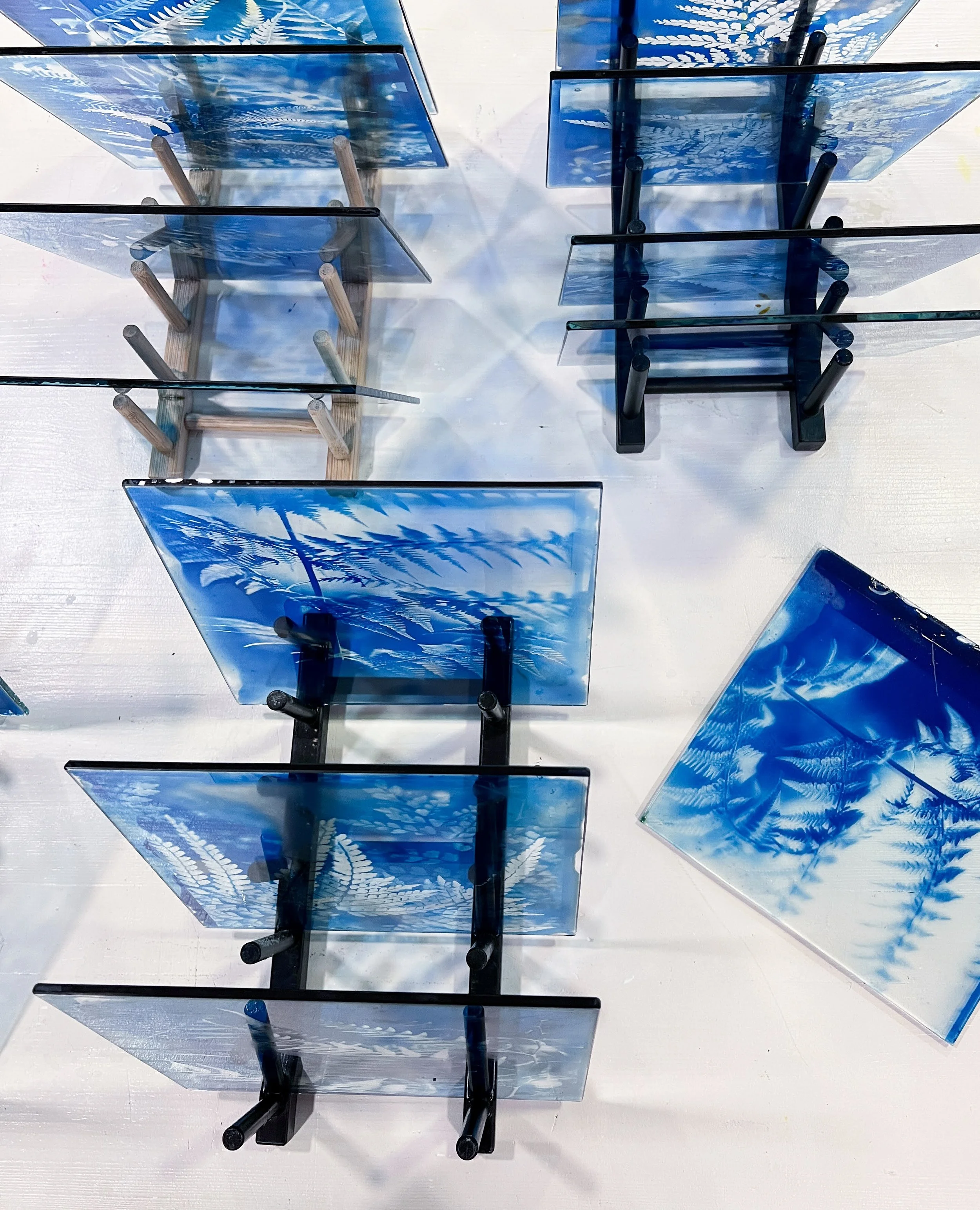 Cyanotype on glass created during a workshop at Five Historic Photography Studio in Sintra.