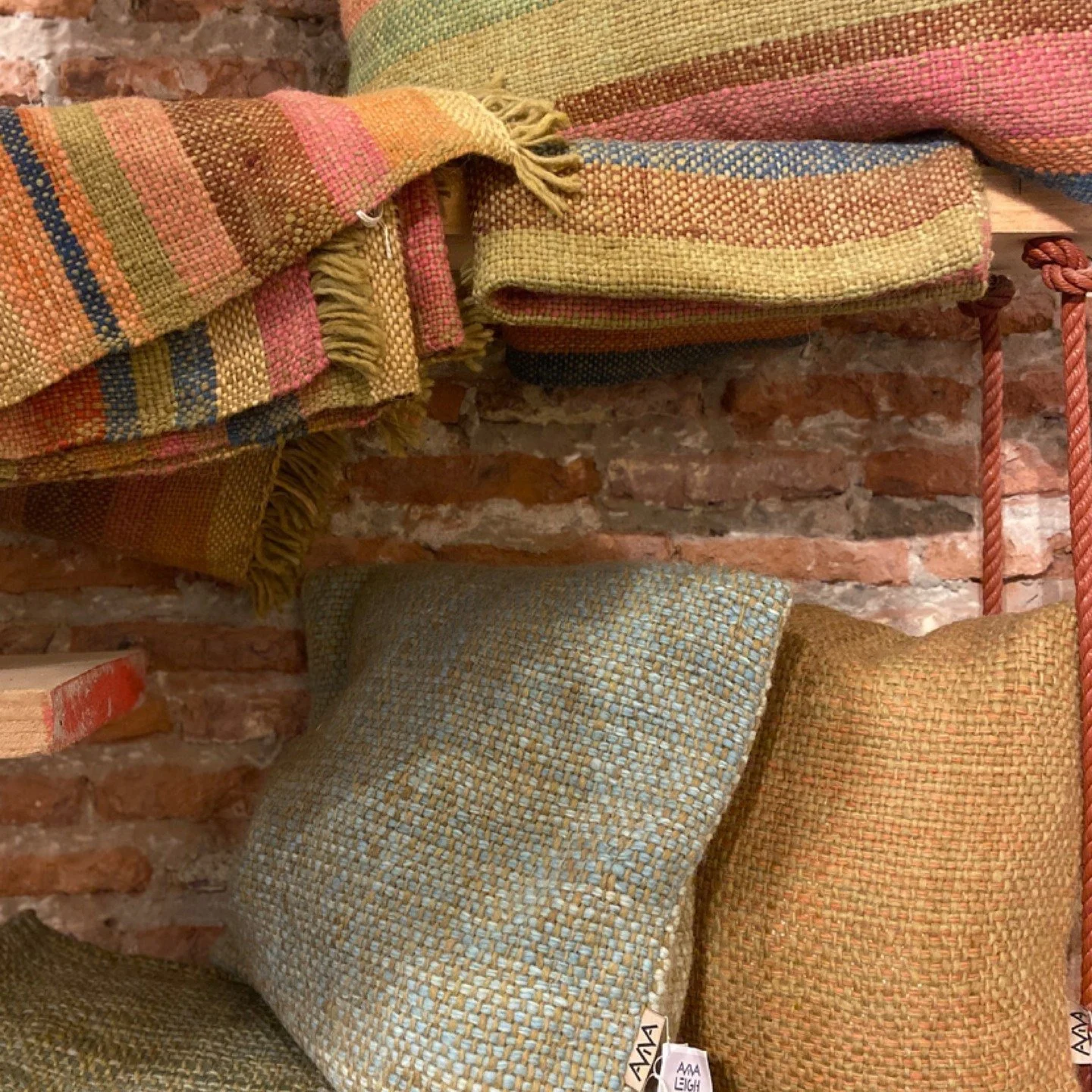 Colour from the Souk collection now available at @latelier_essaouira. Limited edition crafted from #handspun #sirouawool in colours from plants like #madder #pomegranate #henna #indigo and handwoven in Essaouira to create pillows and throws. My work 