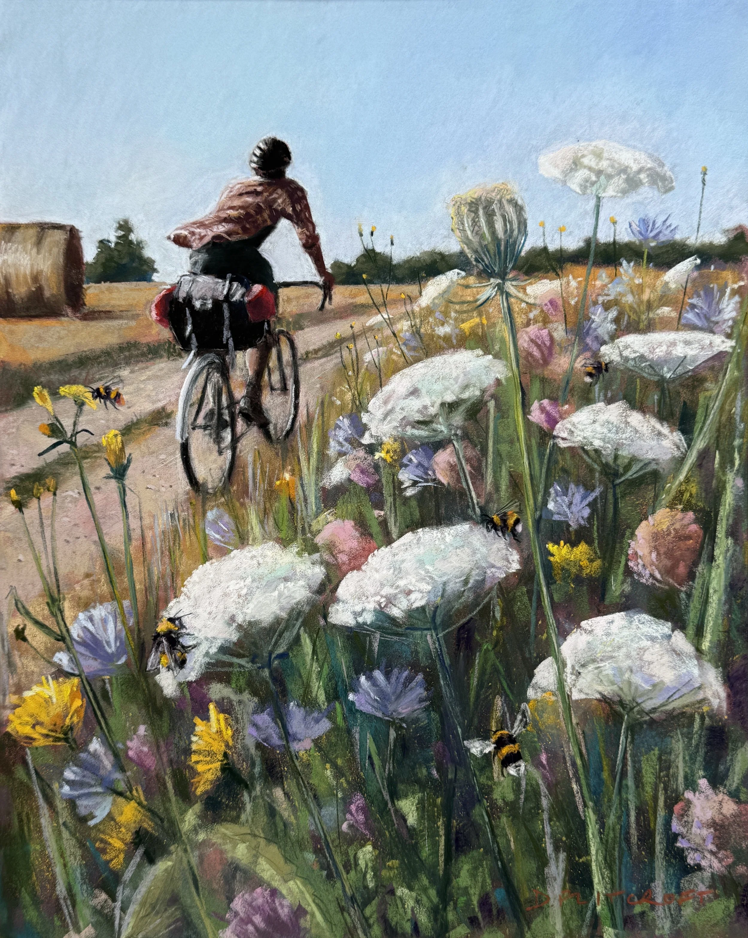 A summer ride with wildflowers. Soft pastel on Canson Velvet. 47x37cm. Original available. £500 (contact me to purchase)