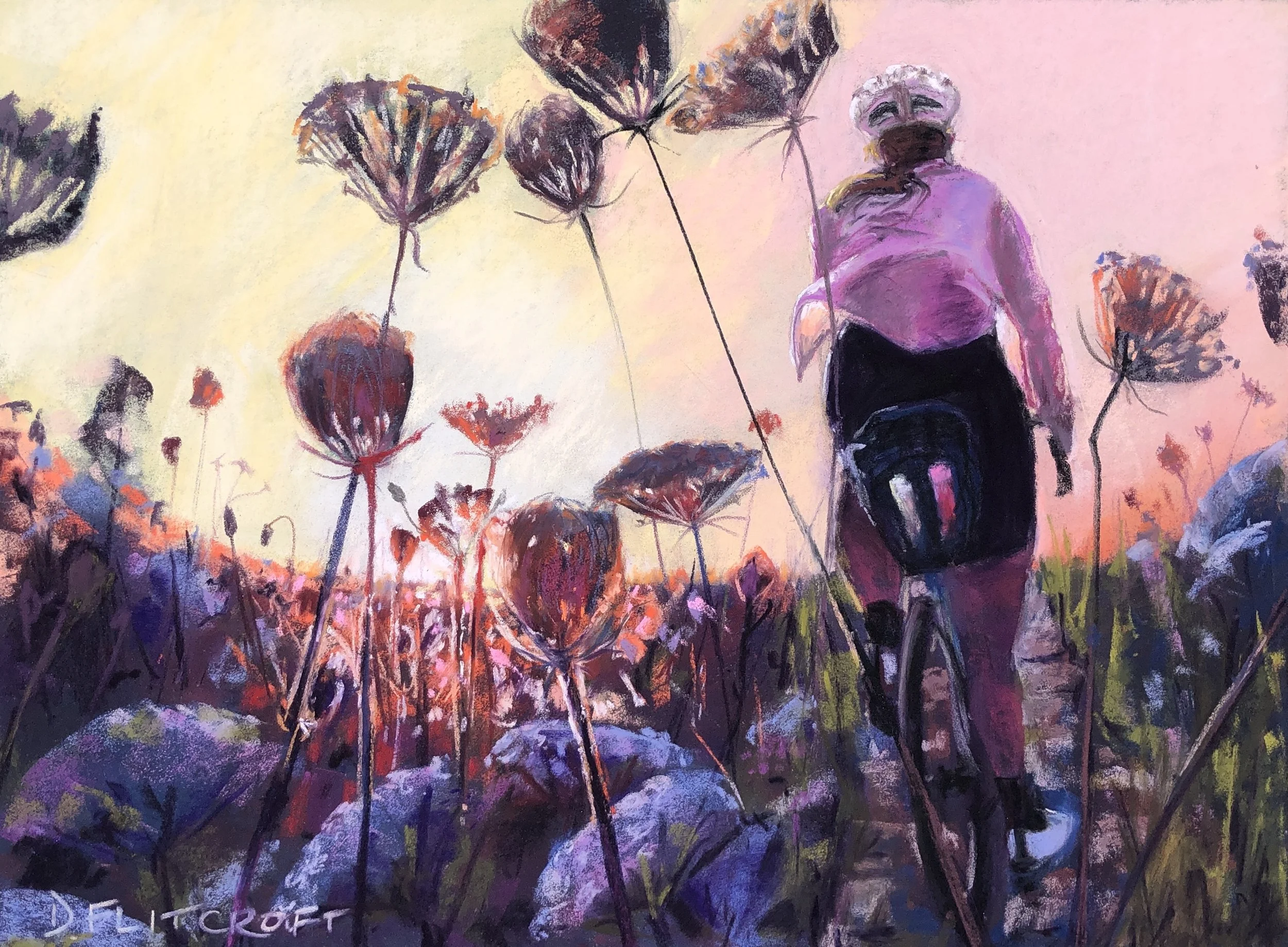 ‘She rides’. Soft pastel on pastelmat. Original SOLD. Limited edition prints available £90. Click to buy now.
