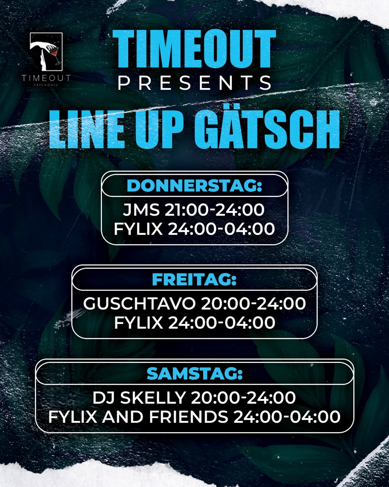 Line Up G&auml;tsch 2025🤩🕺🔥

#timeout#timeoutg&auml;tsch#g&auml;tsch2025#g&auml;tschbrig