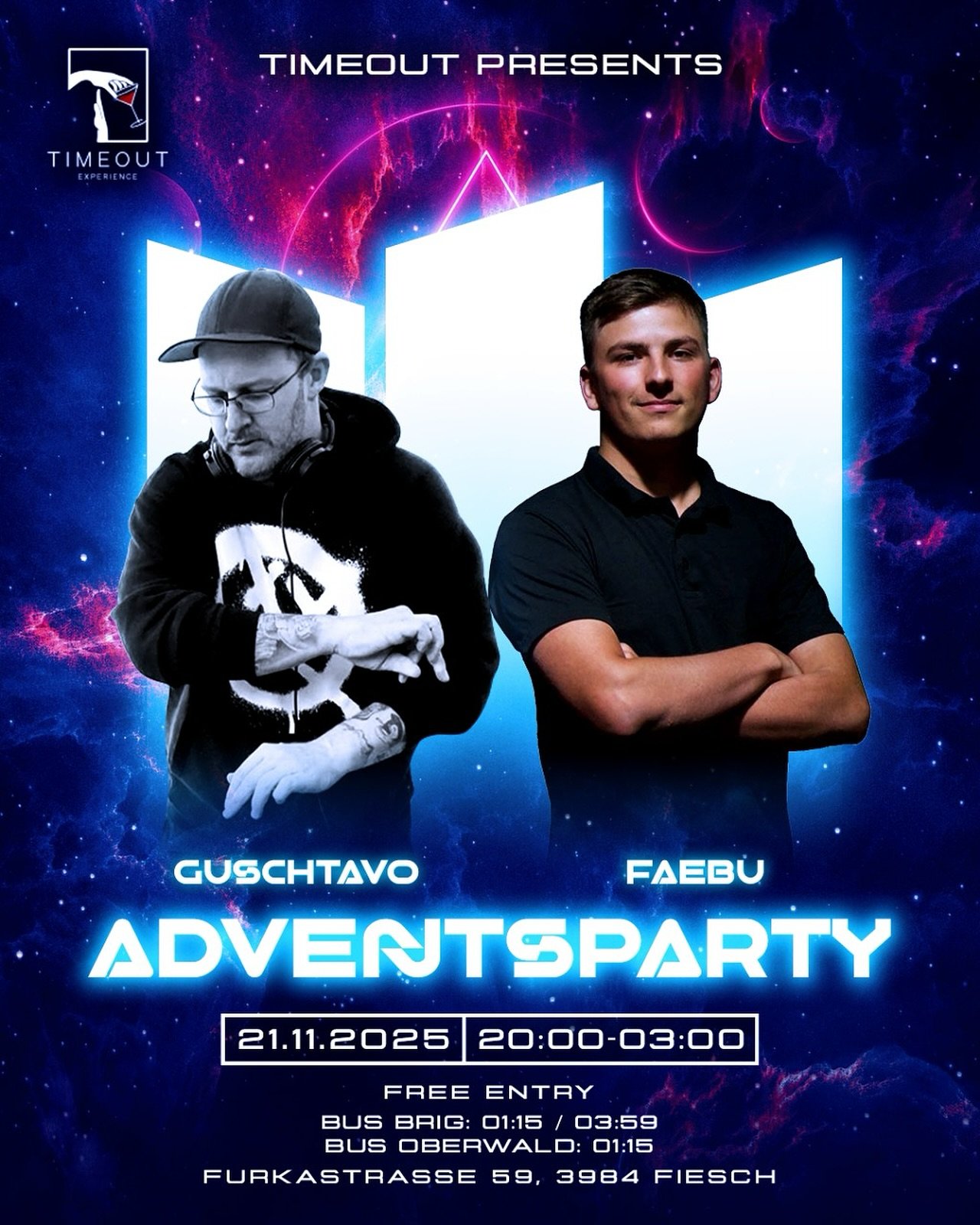 🚨NEXT TIME &ndash; CLUB OPEN 
🗓️ 21.11.2025
🎧 @guschtavo_preprint @dj_faebu 

#timeout#timeoutfiesch#fiesch#guschtavo#faebu#aletscharena