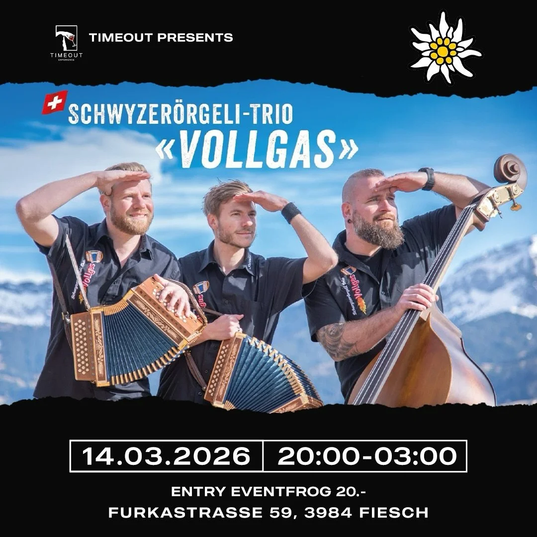 14.03.2025
@triovollgas live im TimeOut!🎊
Tickets Abendkasse oder Eventfrog!

#timeout#timeoutfiesch#triovollgas#aletscharena