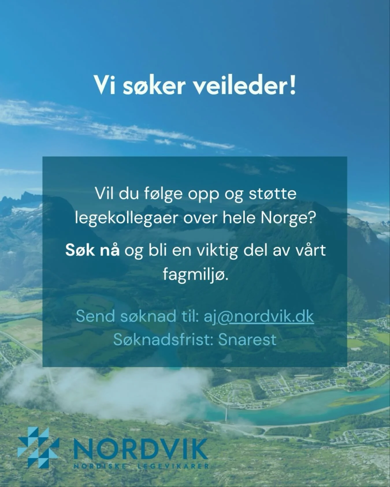 🩺 Nordvik s&oslash;ker veileder!

Er du lege med erfaring og et &oslash;nske om &aring; st&oslash;tte andre fagfolk? Vi ser etter deg som vil bidra til trygghet og kvalitet i legeoppdrag.

🔹 Fleksibel stilling som kan kombineres med annet arbeid
🔹