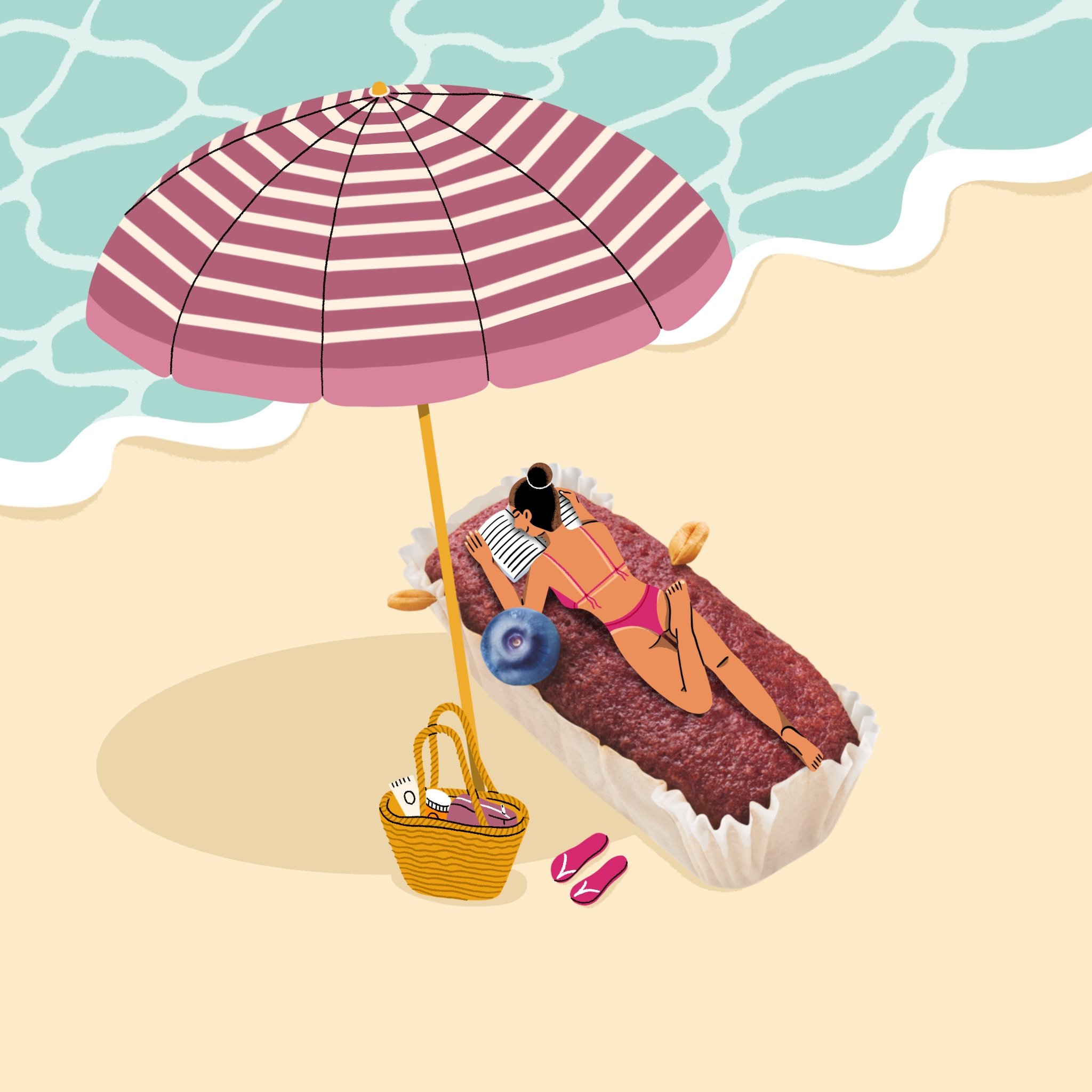 July, sunbathing