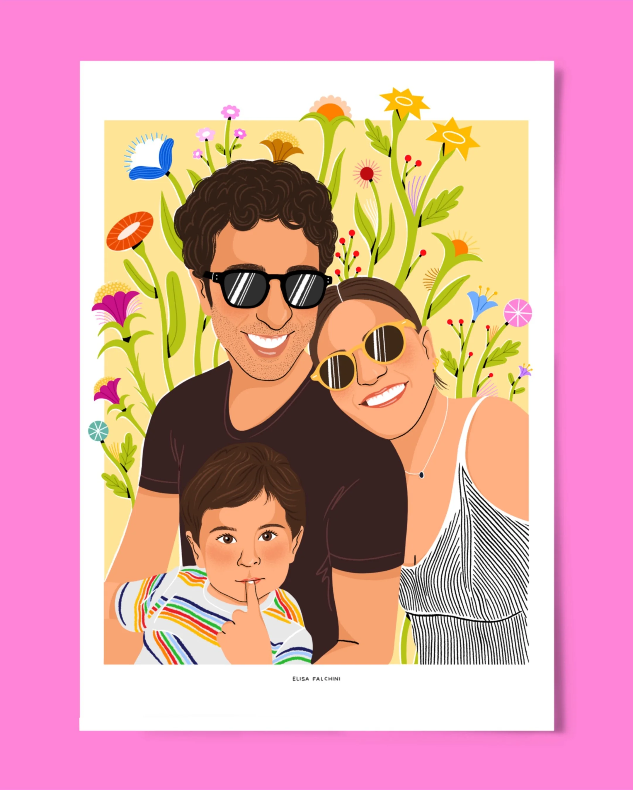 Ritratto di famiglia con sfondo floreale