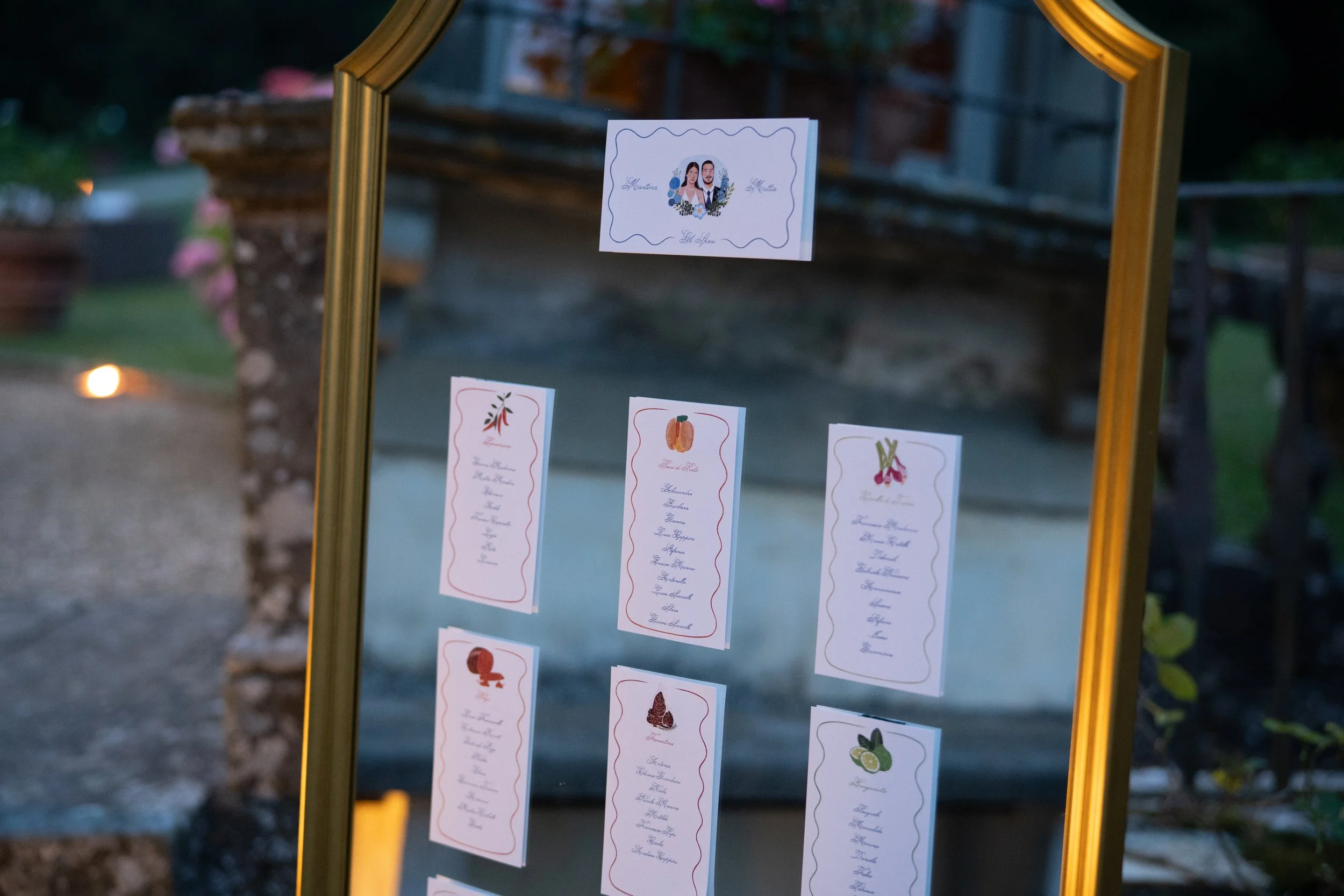 Tableau de Mariage illustrato con nomi degli invitati