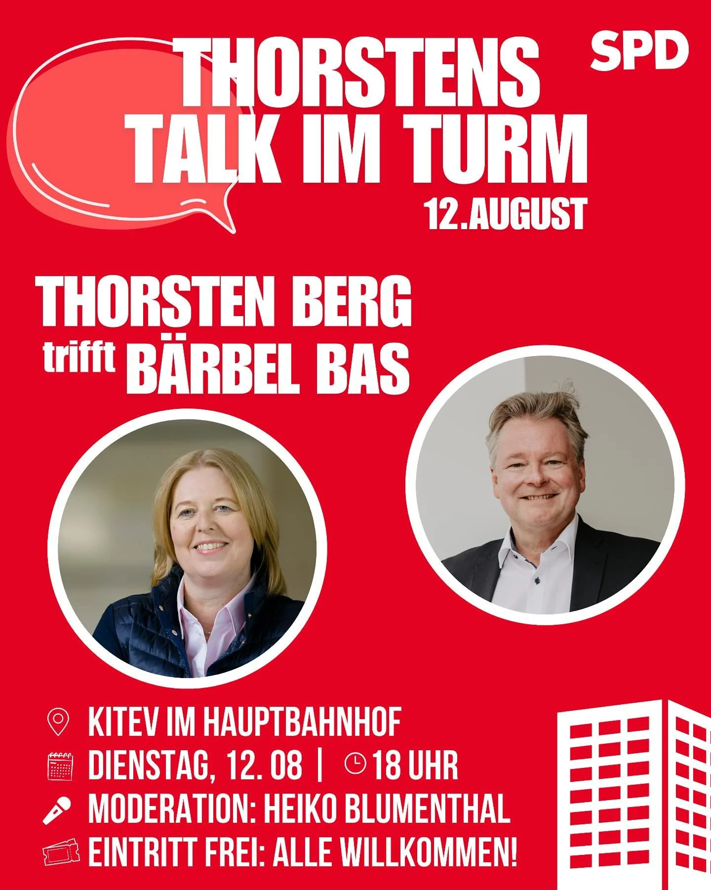 Ich freu mich so euch zu sagen, dass niemand geringeres als B&auml;rbel Bas zu uns nach Oberhausen kommt. Kommt am 12.08. zu @kitev.de und diskutiert mit uns. Danke an @heiko_blumenthal, dass du die Moderation wieder &uuml;bernimmst! 

Wolltest du sc