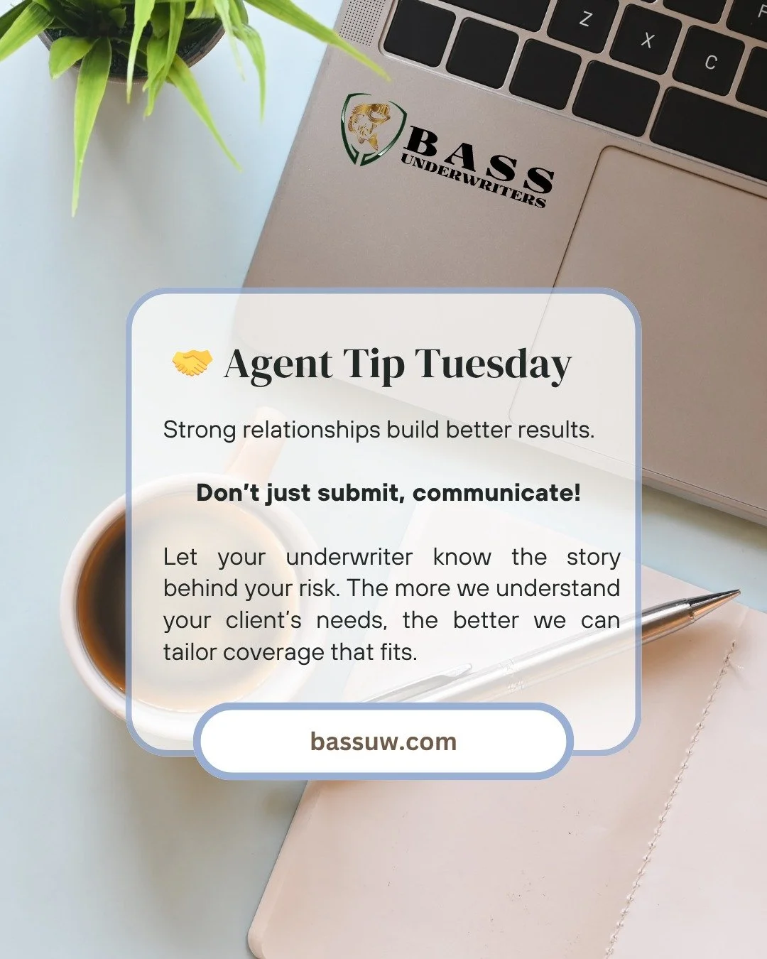 Partnership isn&rsquo;t just about quoting business, it&rsquo;s about building trust, clarity, and success together.

As an agent when you share the story behind your risk, it helps your underwriter see the full picture, not just the paperwork.

Cont