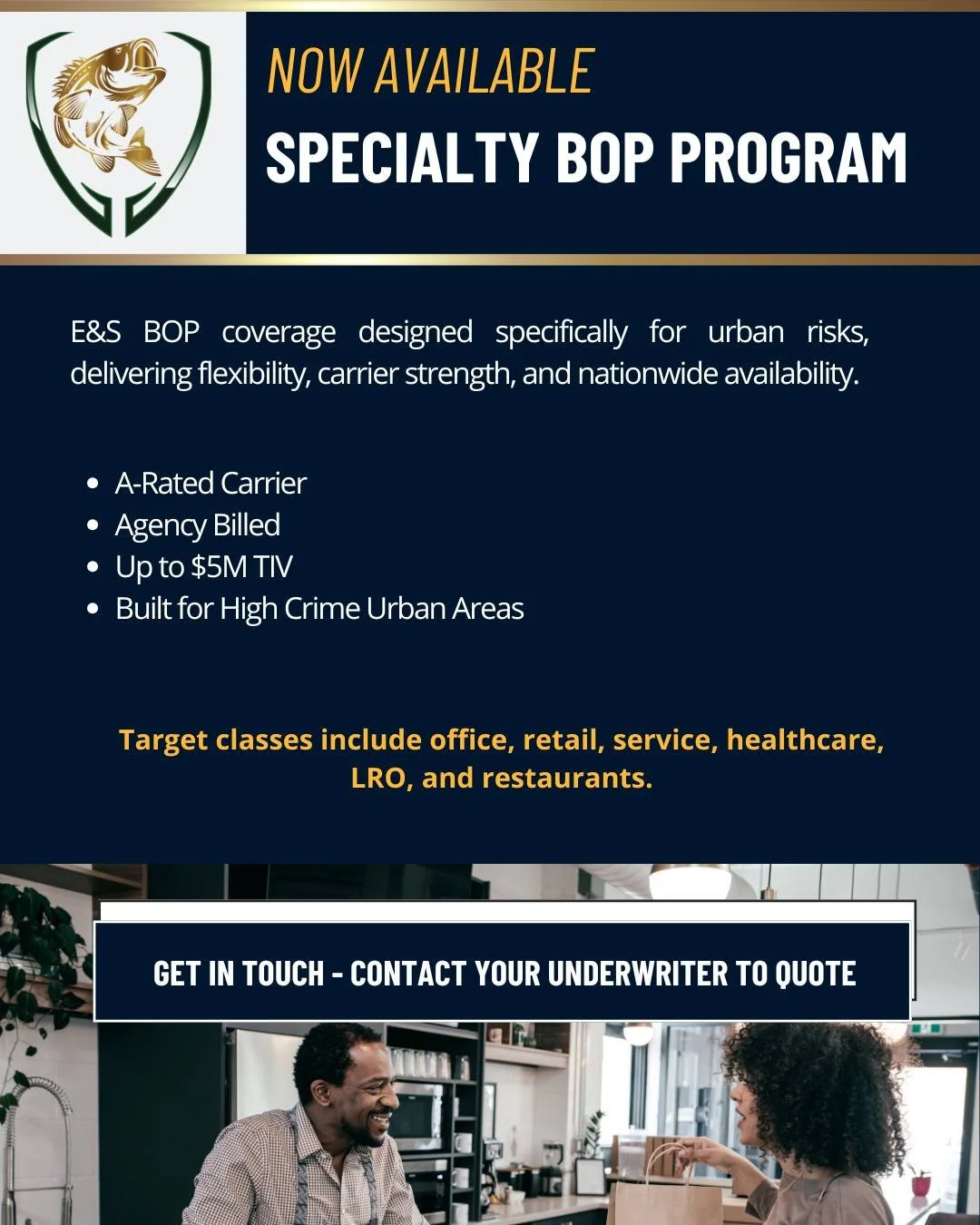 Urban risks require specialized underwriting.

Our Specialty BOP Program was built specifically for high-crime zones and challenging urban exposures &mdash; where standard markets often hesitate.

Up to $5M TIV.

Nationwide availability.

A-rated car