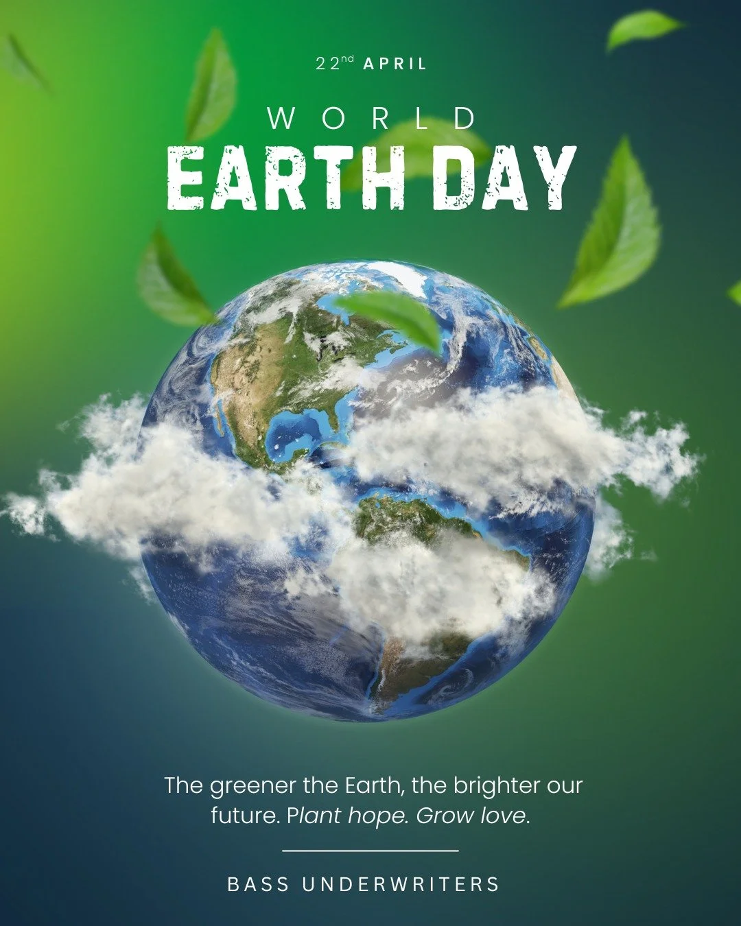 We're in the business of protection and that starts with protecting our planet. 

This Earth Day, Bass Underwriters encourages everyone to make one small change that creates a big impact.

The Earth gives us everything. Let's give back. Happy Earth D