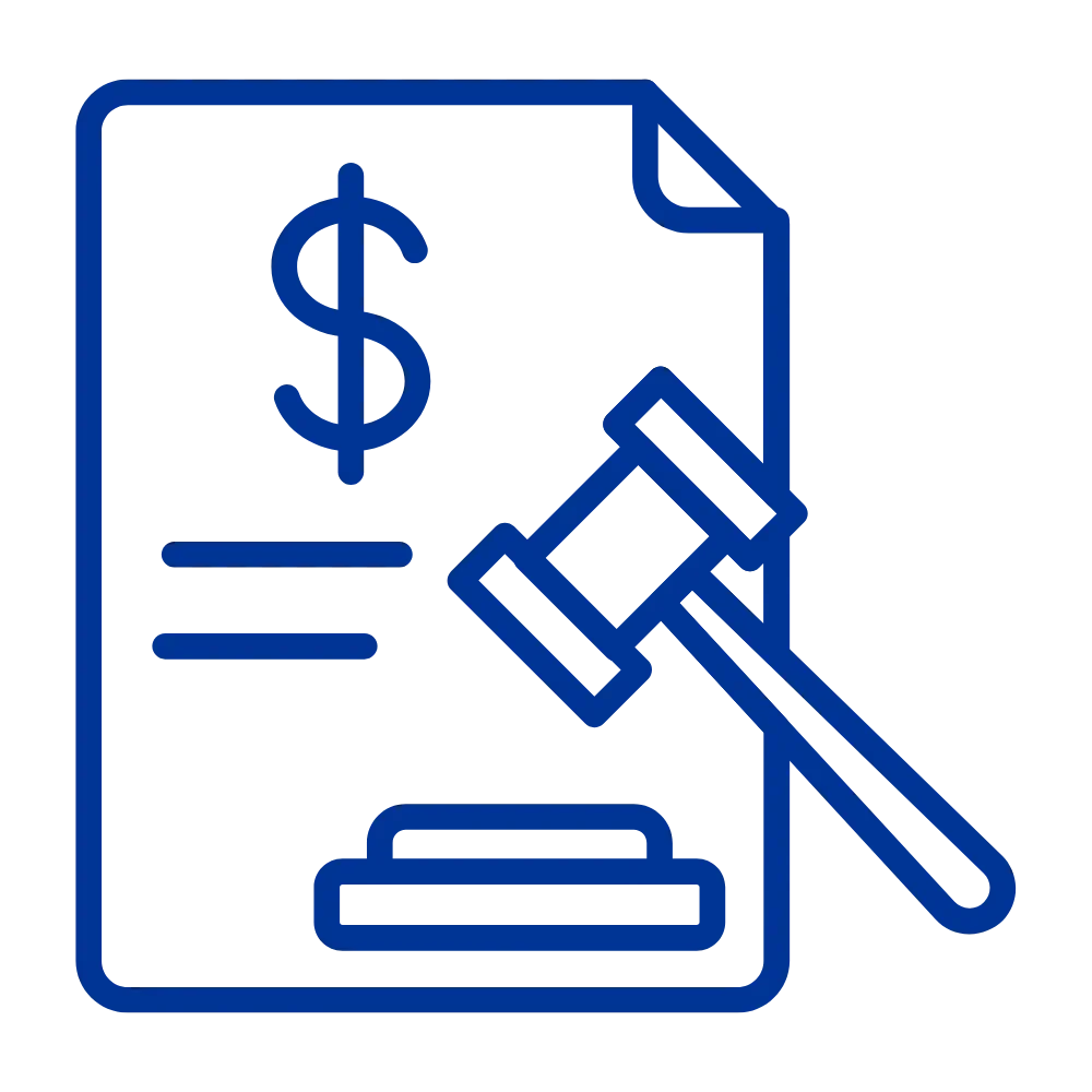 Symbolbild eines Dokuments mit einem Dollarzeichen und einer Fahne, sowie ein Stempelklaue.