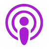 Podcast-Icon mit einem stilisierten Mikrofon und Wellenringen in lila.