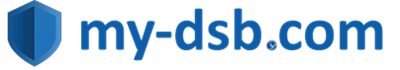 Logo von my-dsb.com mit blauer Schildgrafik und blauer Schrift