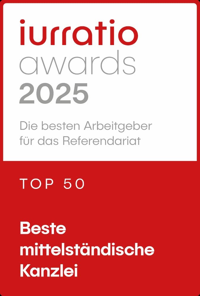 Siegel von den IURRATIO Awards 2025 für die besten Kanzleien fürs Referendariart