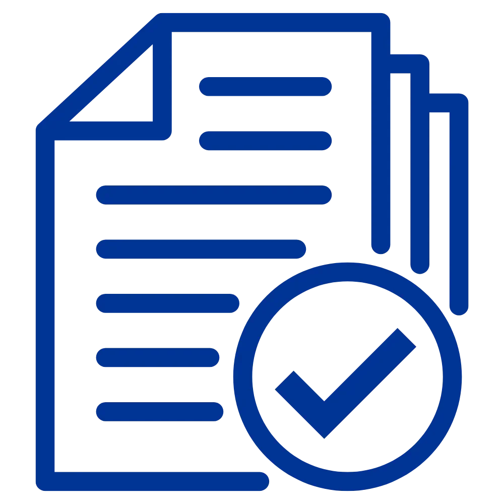 Symbolbild eines Dokuments mit einem Häkchen, das auf eine erfolgreiche Überprüfung oder Genehmigung hinweist.