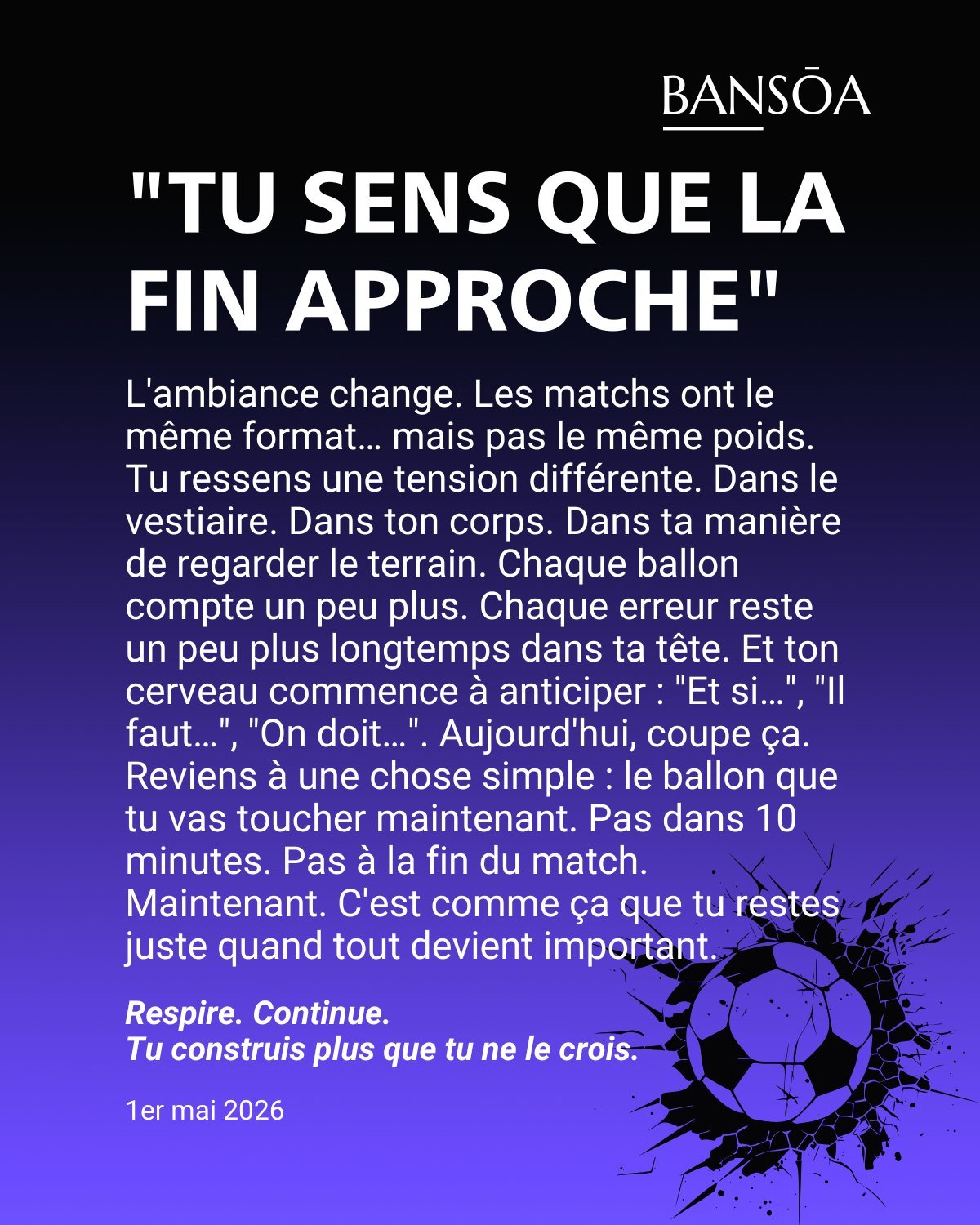 &ldquo;Tu sens que la fin approche&rdquo;

L&rsquo;ambiance change.

Les matchs ont le m&ecirc;me format&hellip;
mais pas le m&ecirc;me poids.

Tu ressens une tension diff&eacute;rente.
Dans le vestiaire.
Dans ton corps.
Dans ta mani&egrave;re de reg