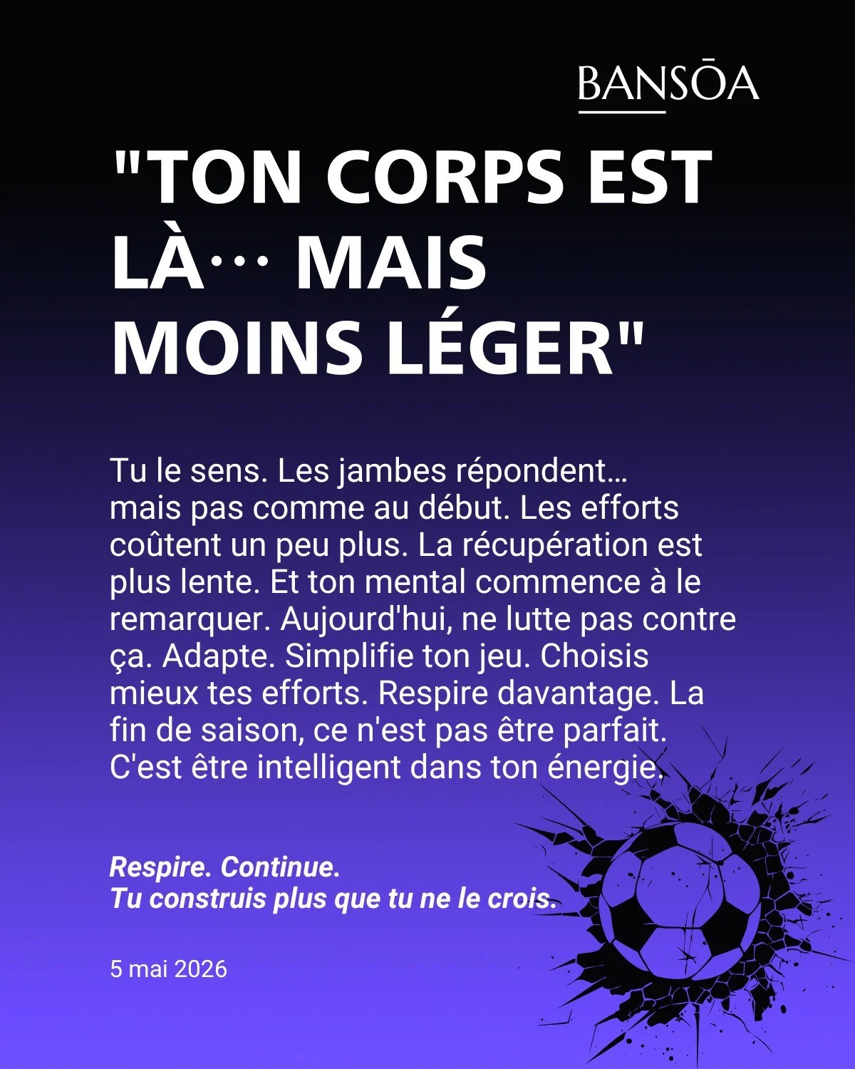 &ldquo;Ton corps est l&agrave;&hellip; mais moins l&eacute;ger&rdquo;

Tu le sens.

Les jambes r&eacute;pondent&hellip;
mais pas comme au d&eacute;but.

Les efforts co&ucirc;tent un peu plus.
La r&eacute;cup&eacute;ration est plus lente.

Et ton ment