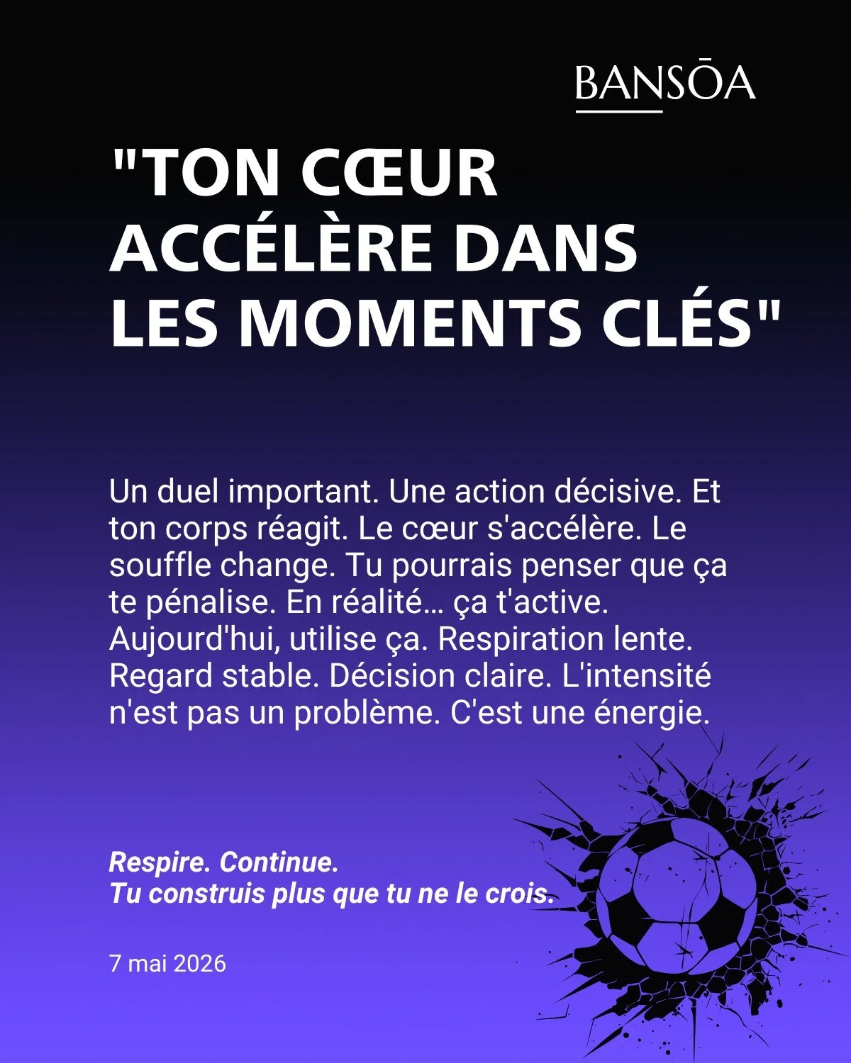 &ldquo;Ton c&oelig;ur acc&eacute;l&egrave;re dans les moments cl&eacute;s&rdquo;

Un duel important.
Une action d&eacute;cisive.

Et ton corps r&eacute;agit.

Le c&oelig;ur s&rsquo;acc&eacute;l&egrave;re.
Le souffle change.

Tu pourrais penser que &c