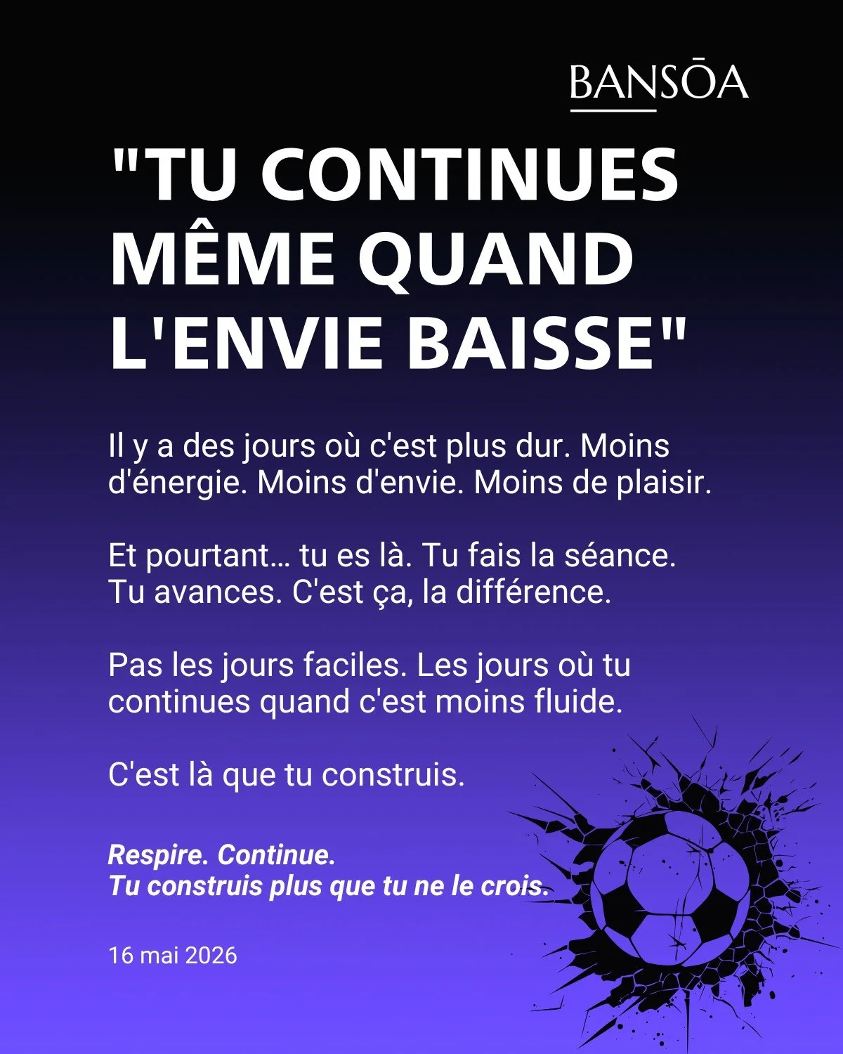 &ldquo;Tu continues m&ecirc;me quand l&rsquo;envie baisse&rdquo;

Il y a des jours o&ugrave; c&rsquo;est plus dur.

Moins d&rsquo;&eacute;nergie.
Moins d&rsquo;envie.
Moins de plaisir.

Et pourtant&hellip; tu es l&agrave;.

Tu fais la s&eacute;ance.
