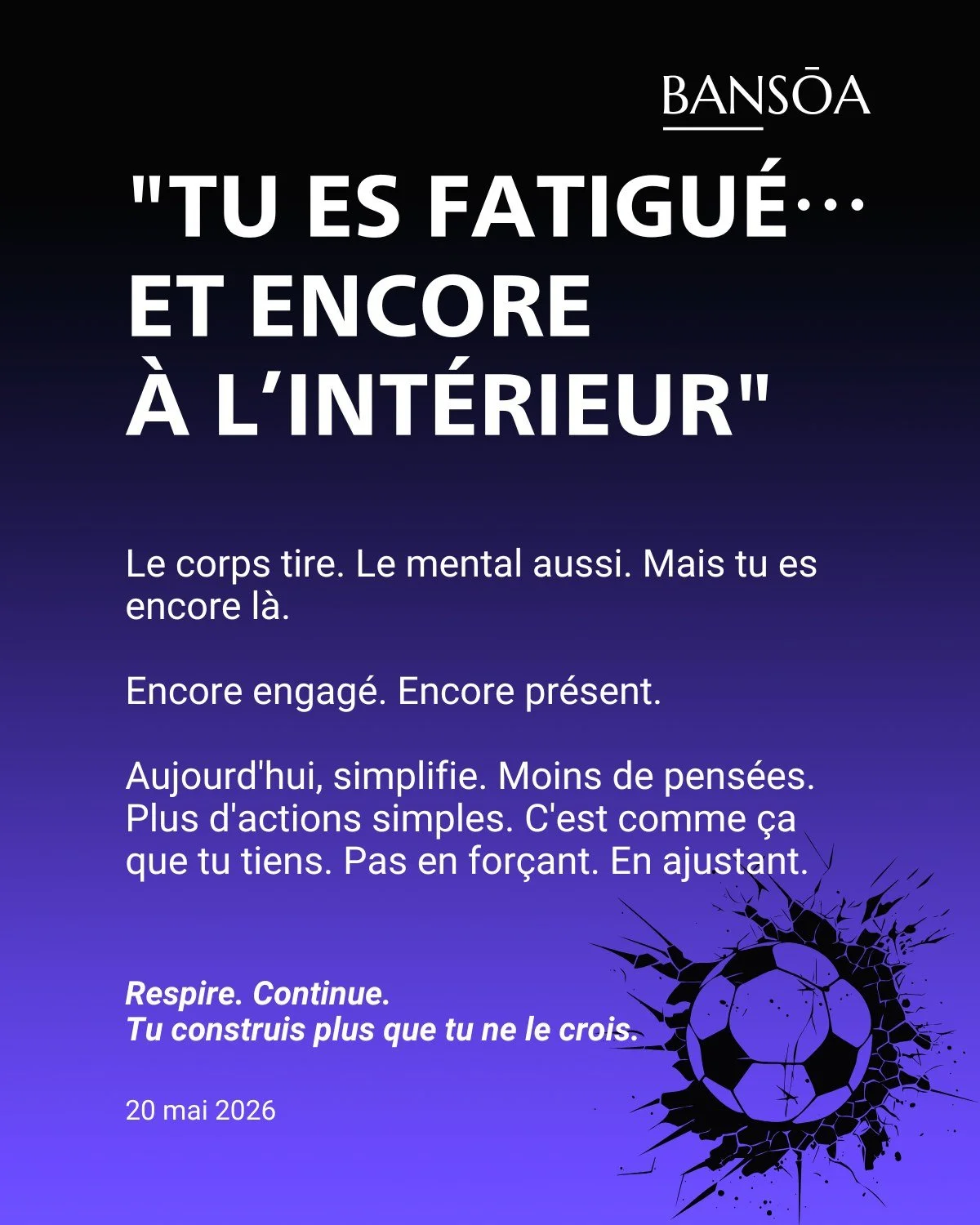 &ldquo;Tu es fatigu&eacute;&hellip; mais encore dedans&rdquo;

Le corps tire.

Le mental aussi.

Mais tu es encore l&agrave;.

Encore engag&eacute;.
Encore pr&eacute;sent.

Aujourd&rsquo;hui, simplifie.

Moins de pens&eacute;es.
Plus d&rsquo;actions 