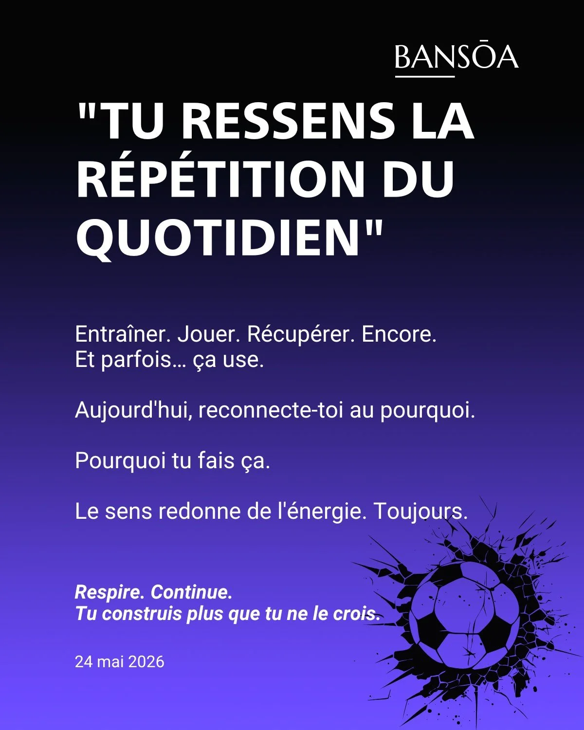 &ldquo;Tu ressens la r&eacute;p&eacute;tition du quotidien&rdquo;

Entra&icirc;ner.
Jouer.
R&eacute;cup&eacute;rer.

Encore.

Et parfois&hellip; &ccedil;a use.

Aujourd&rsquo;hui, reconnecte-toi au pourquoi.

Pourquoi tu fais &ccedil;a.

Le sens redo