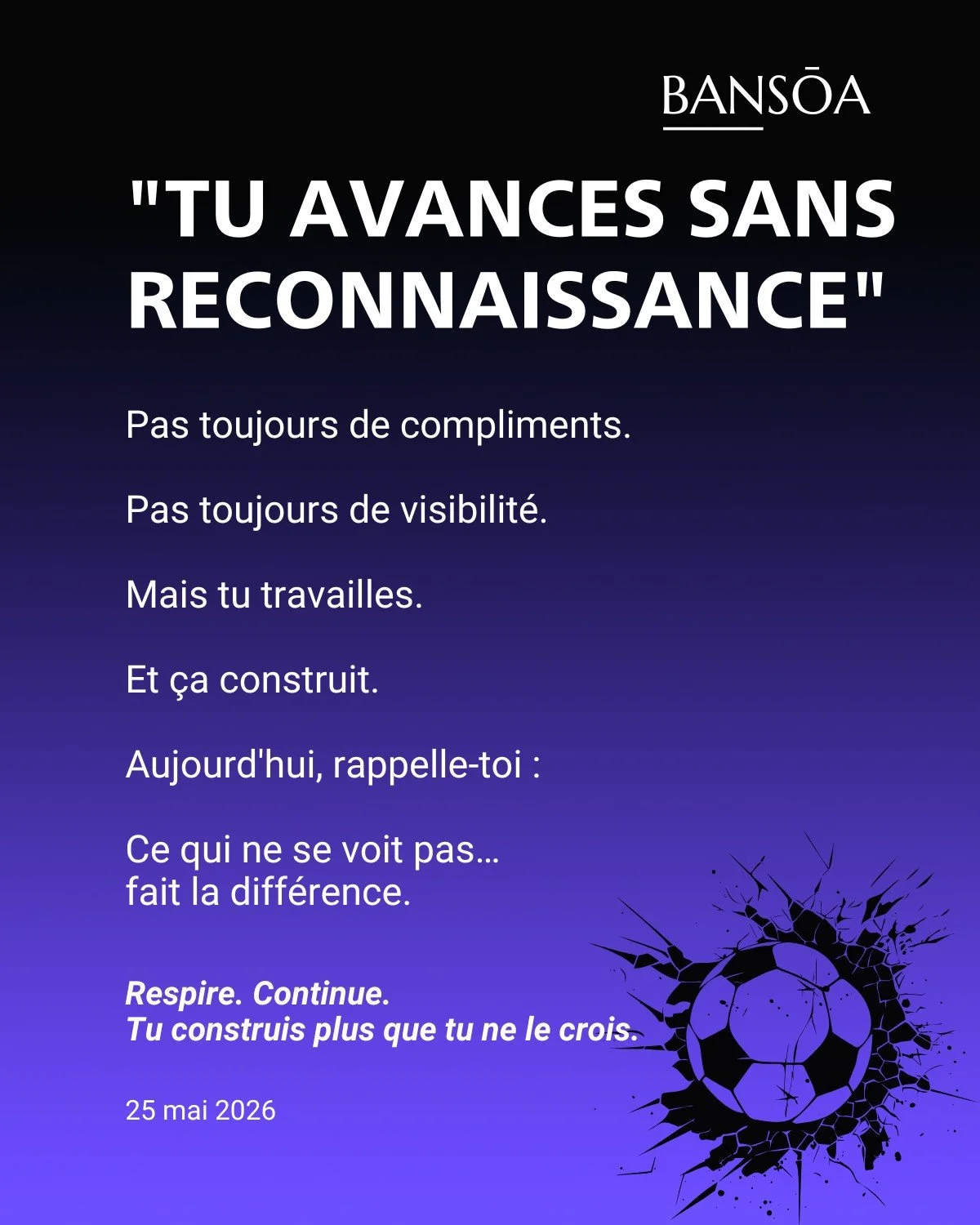 &ldquo;Tu avances sans reconnaissance&rdquo;

Pas toujours de compliments.

Pas toujours de visibilit&eacute;.

Mais tu travailles.

Et &ccedil;a construit.

Aujourd&rsquo;hui, rappelle-toi :

Ce qui ne se voit pas&hellip;
fait la diff&eacute;rence.
