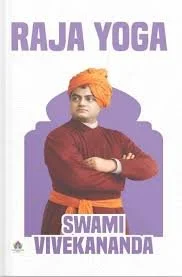 Book cover titled 'Raja Yoga' by Swami Vivekananda featuring a man in orange turban and red attire with arms crossed.