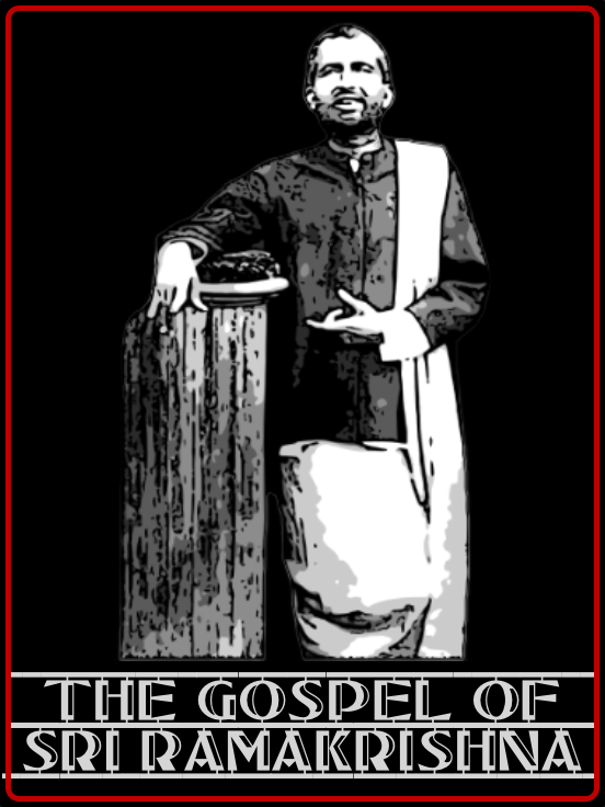 Cover of a book titled "The Original Gospel of Ramakrishna" featuring a black and white photograph of a man performing a ritual with others seated around him.