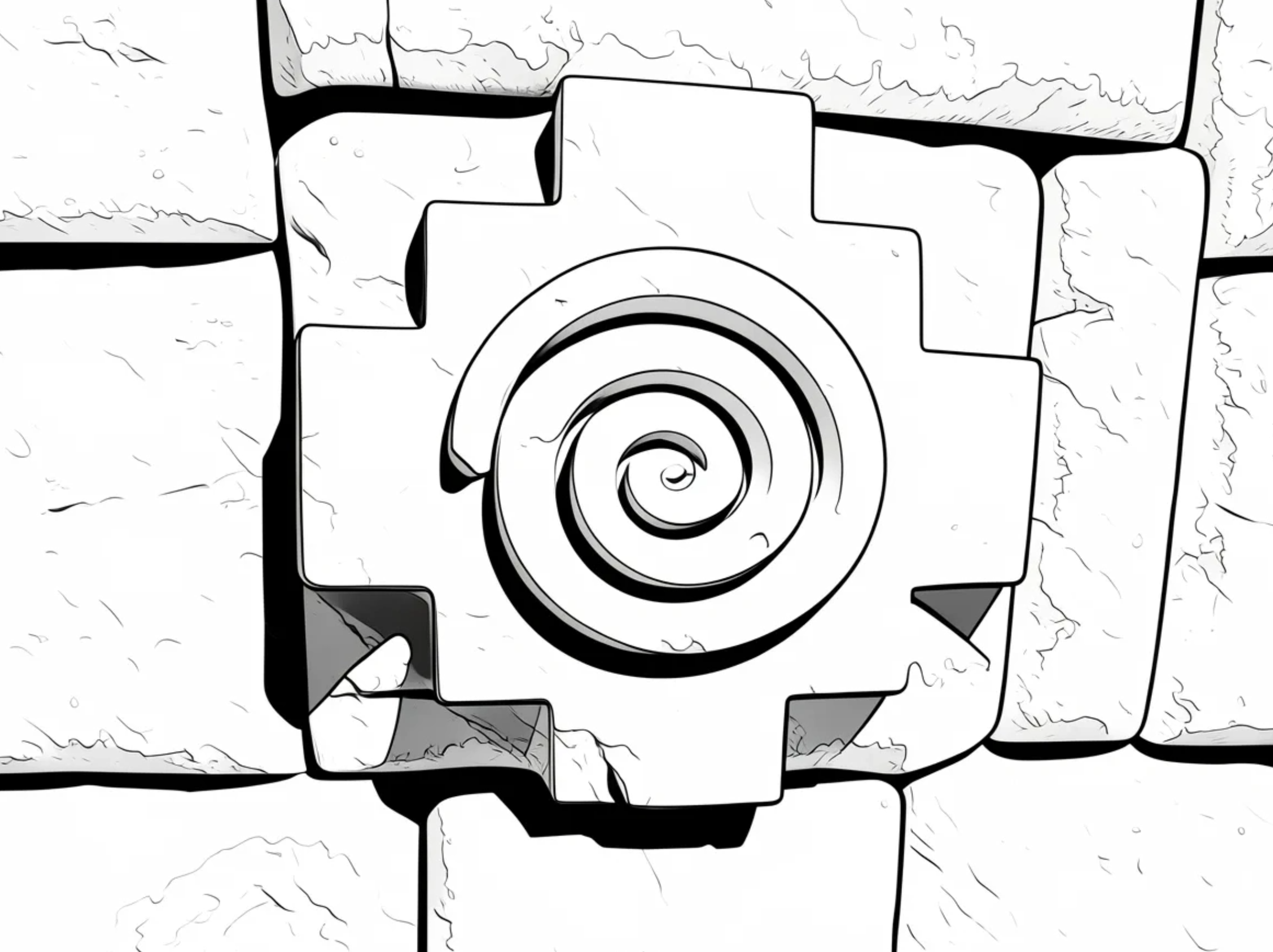 The sign for Pachamama set on the Cosmic Father Cosmic Mother on the ancient stone walls.