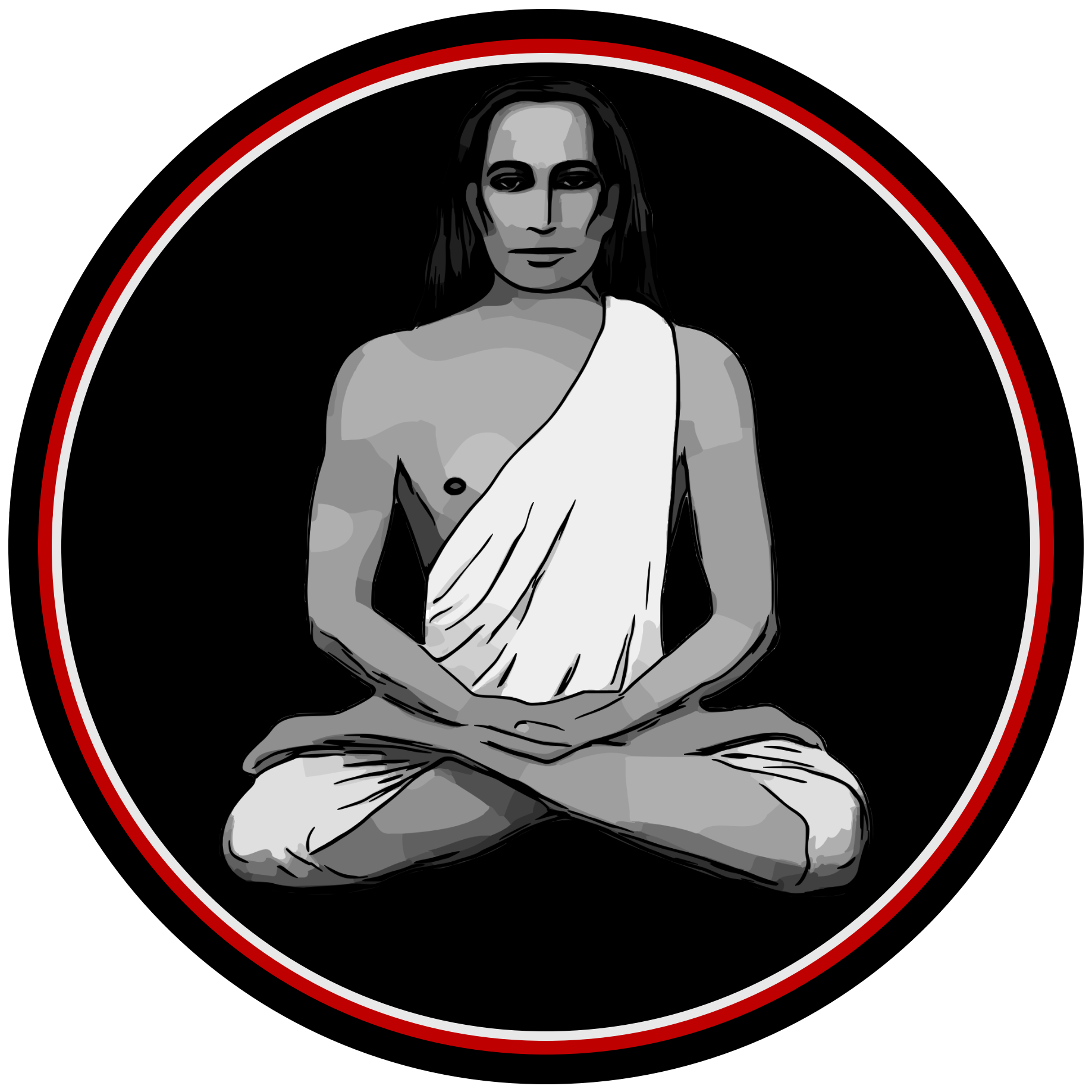 Mahavatar Babaji picture with artistic vector, red, white and black lined circle around the image.Spirituality resource page profile for The Vermilion Border