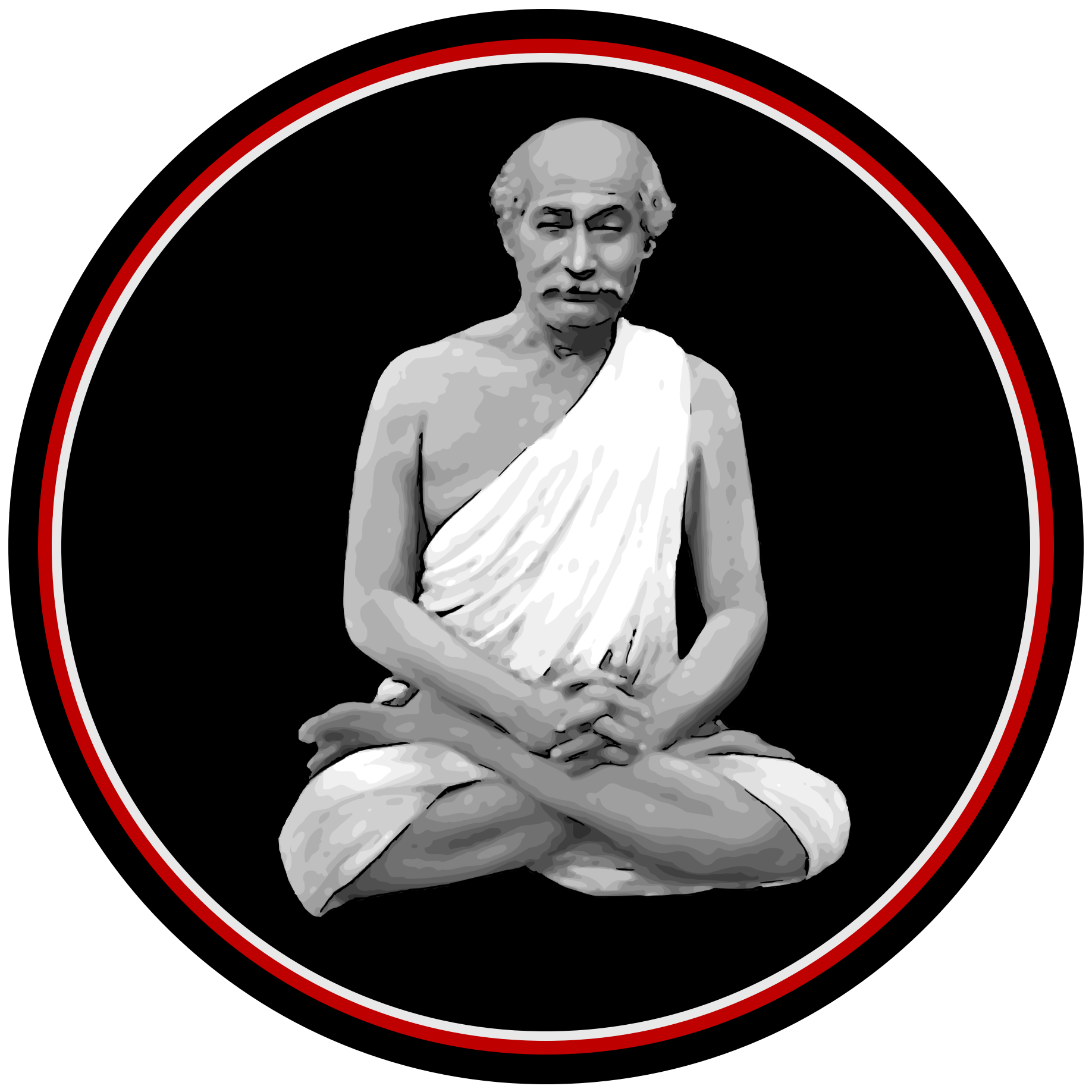 Lahiri Mahasaya picture with artistic vector, red, white and black lined circle around the image.Spirituality resource page profile for The Vermilion Border