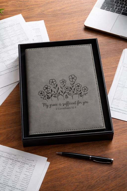 Inspirational Faux Leather Journal with Verse - Gray