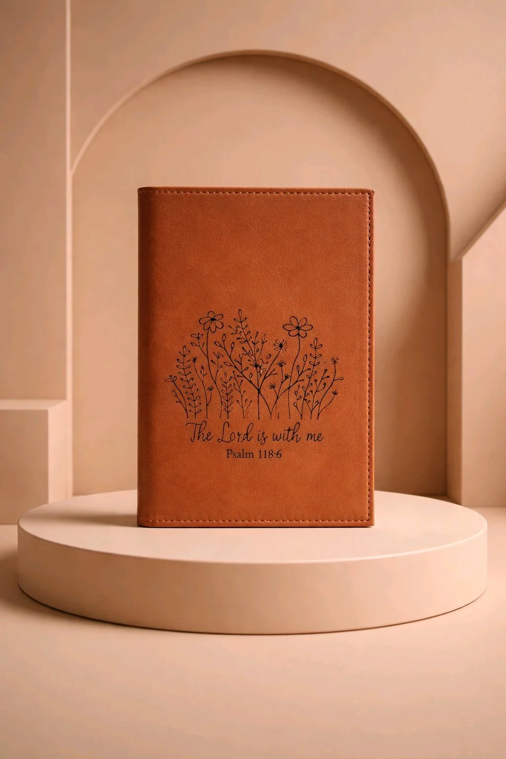Inspirational Vegan Leather Journal with Psalm Engraving - Brown