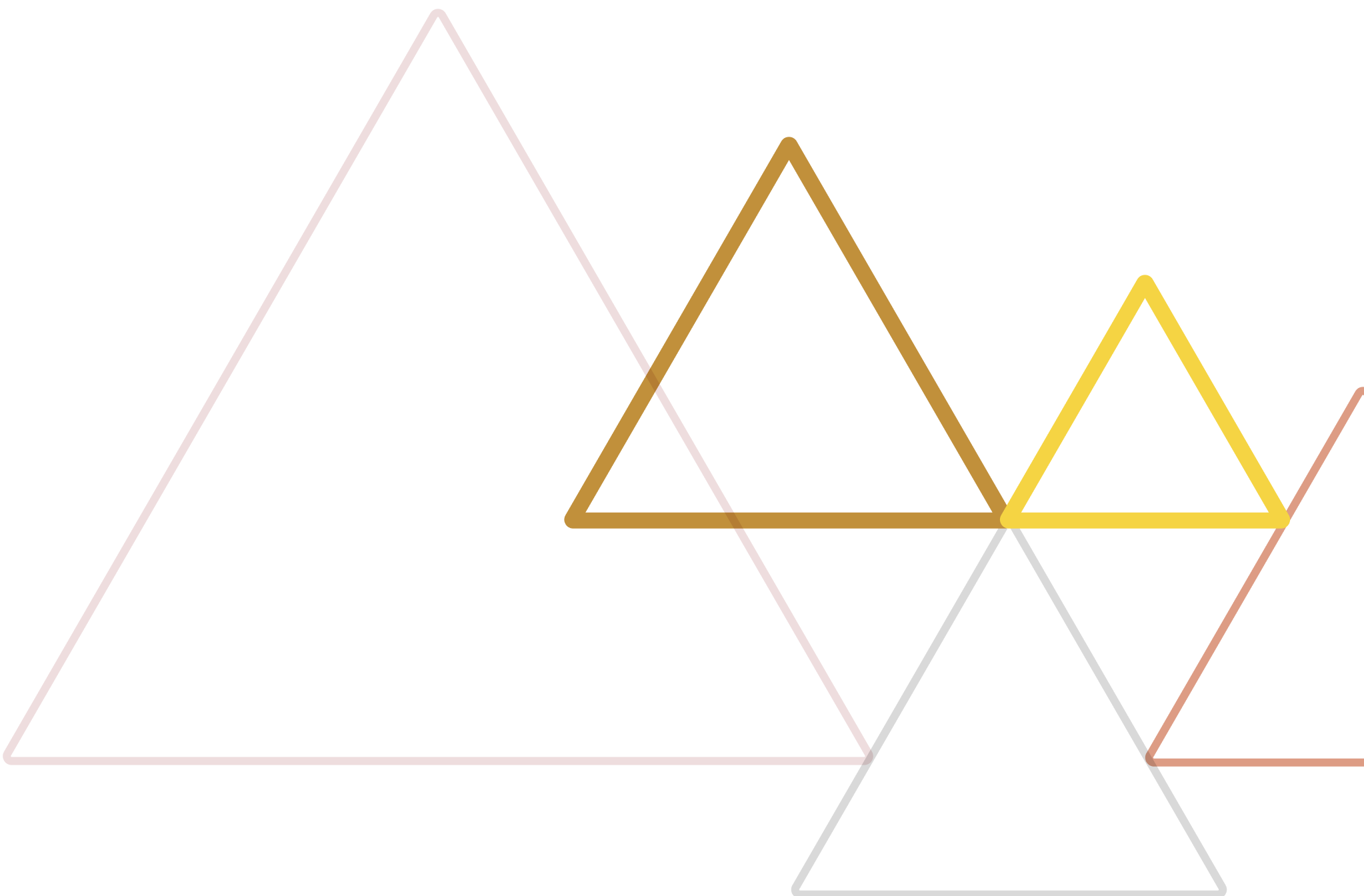 Multiple outlined triangles in white, brown, yellow, and peach colors arranged on a black background.