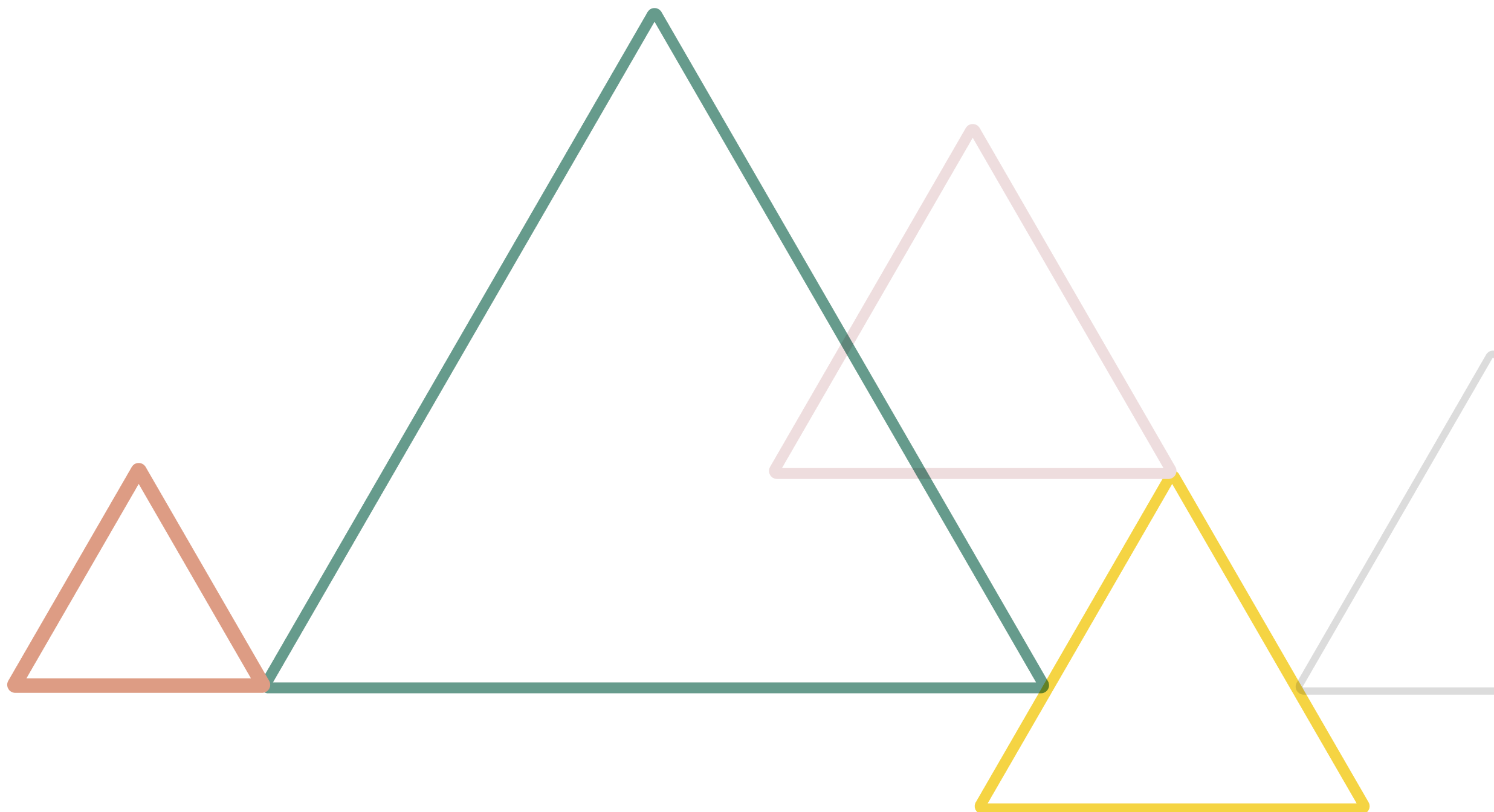 Colorful outline triangles of different sizes and colors on a black background.