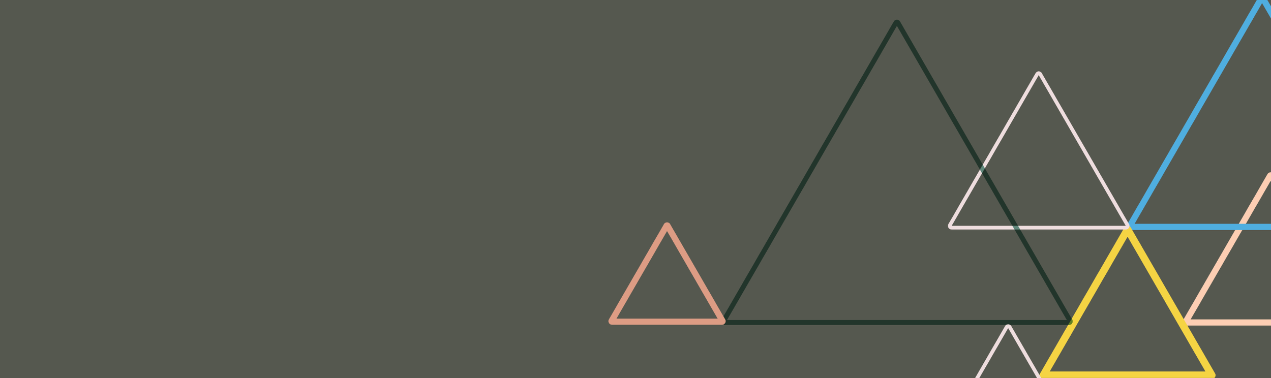 Colorful outline triangles over dark gray background.