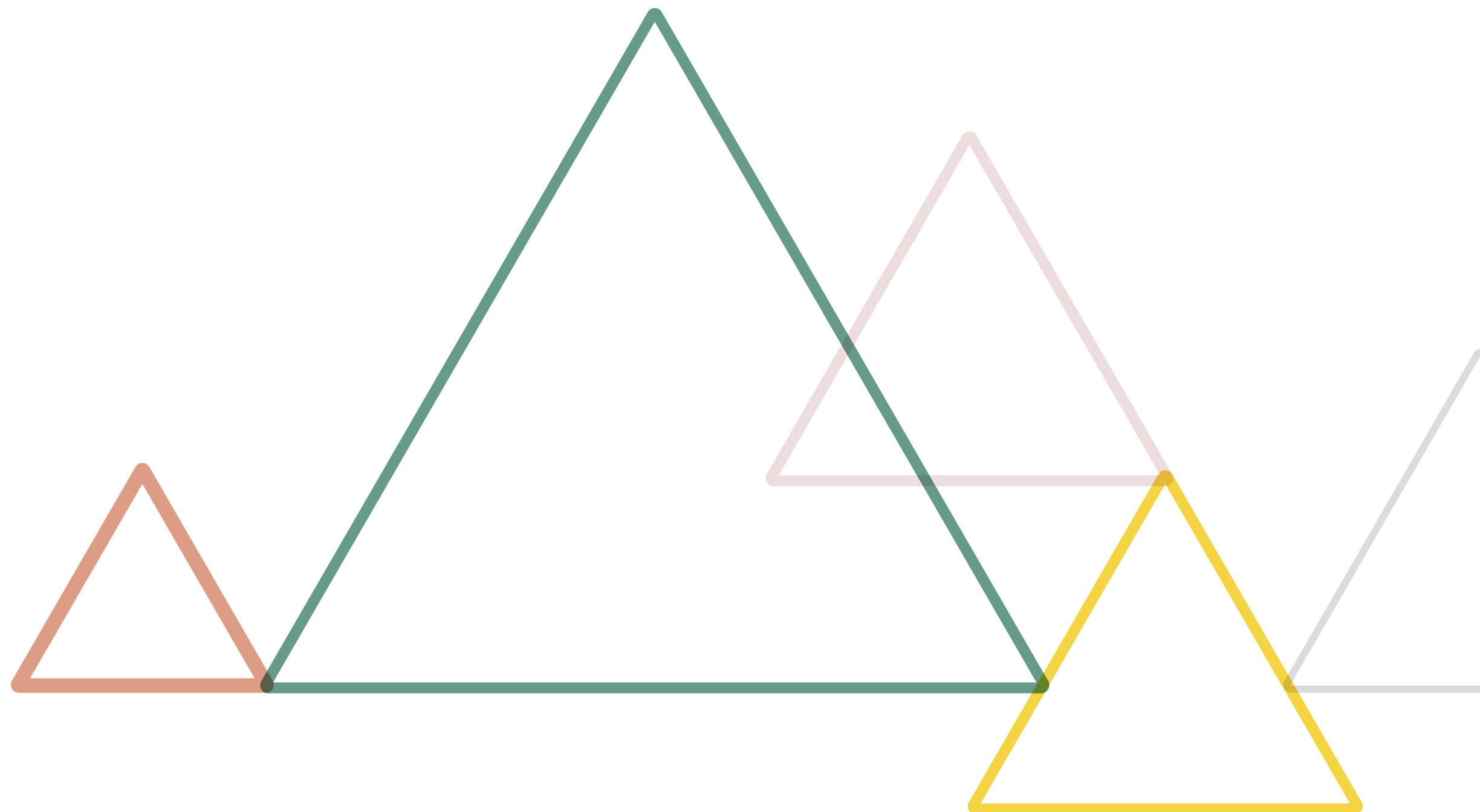 Colorful outlined triangles of various sizes overlapping on a black background.