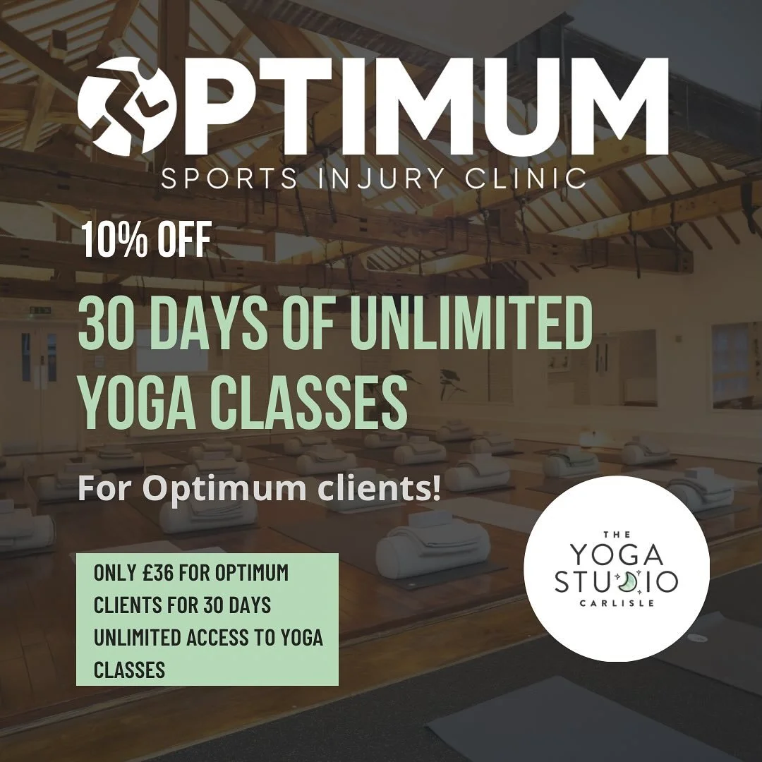 Stretch, strengthen and save 💪 Get 10%off 30 days of unlimited yoga classes for all Optimum Clients.  Perfect for recovery, flexibility, and overall well-being. DM @theyogastudiocarlisle to redeem.
