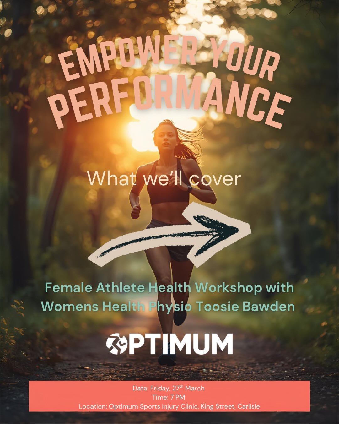 The Female Athlete Workshop will be tailored to the participants. The main topics will be; pelvic floor health (with some practical), training around the menstrual cycle, nutrition, RED-S (relative energy deficiency in sport) and any questions you ma